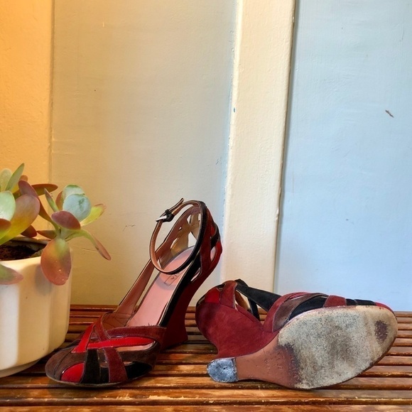 Alaia Multi-tonal Suede Ankle Strap Wedge IT 9 - Picture 4 of 6